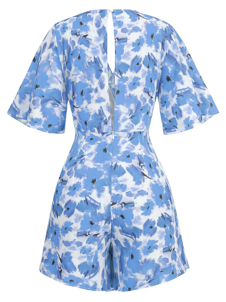 1930er V-Ausschnitt Ölgemälde Blumen Romper