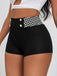 Schwarz 1970er Hahnentritt Patchwork Enge Shorts