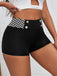 Schwarz 1970er Hahnentritt Patchwork Enge Shorts