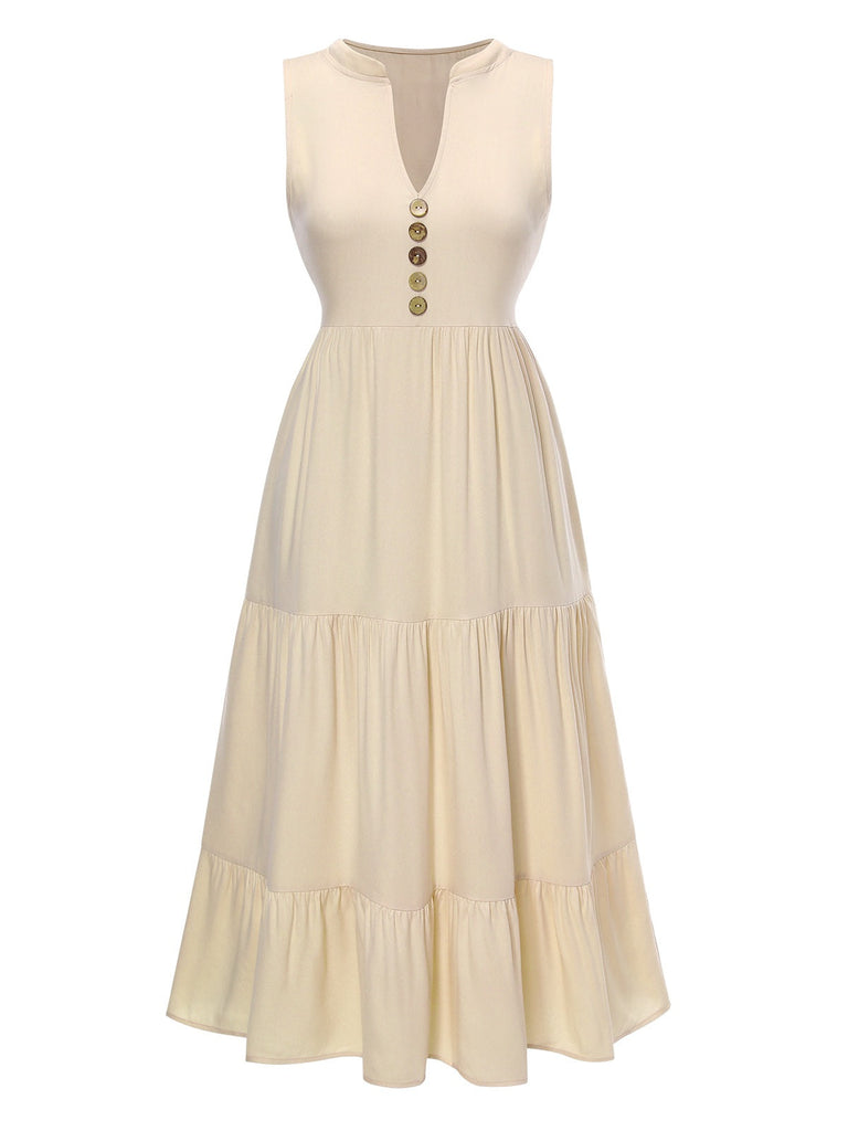 Cremeweiß 1940er Tasten Ärmellos Lagen Kleid