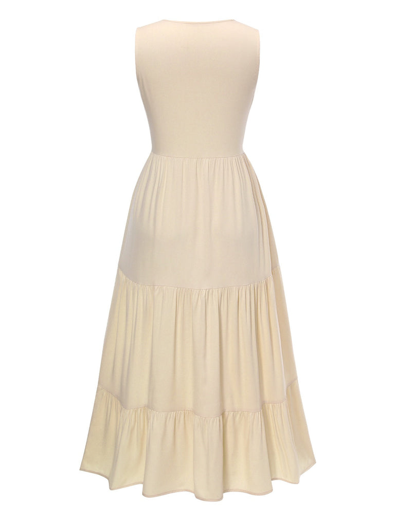 Cremeweiß 1940er Tasten Ärmellos Lagen Kleid
