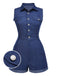 Cowgirl Blau 1970er Solide Baumwolle Ärmellos Denim Romper