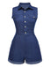 Cowgirl Blau 1970er Solide Baumwolle Ärmellos Denim Romper