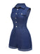 Cowgirl Blau 1970er Solide Baumwolle Ärmellos Denim Romper