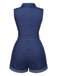 Cowgirl Blau 1970er Solide Baumwolle Ärmellos Denim Romper