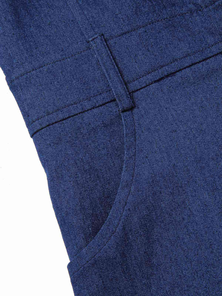Cowgirl Blau 1970er Solide Baumwolle Ärmellos Denim Romper