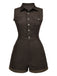 Cowgirl Blau 1970er Solide Baumwolle Ärmellos Denim Romper