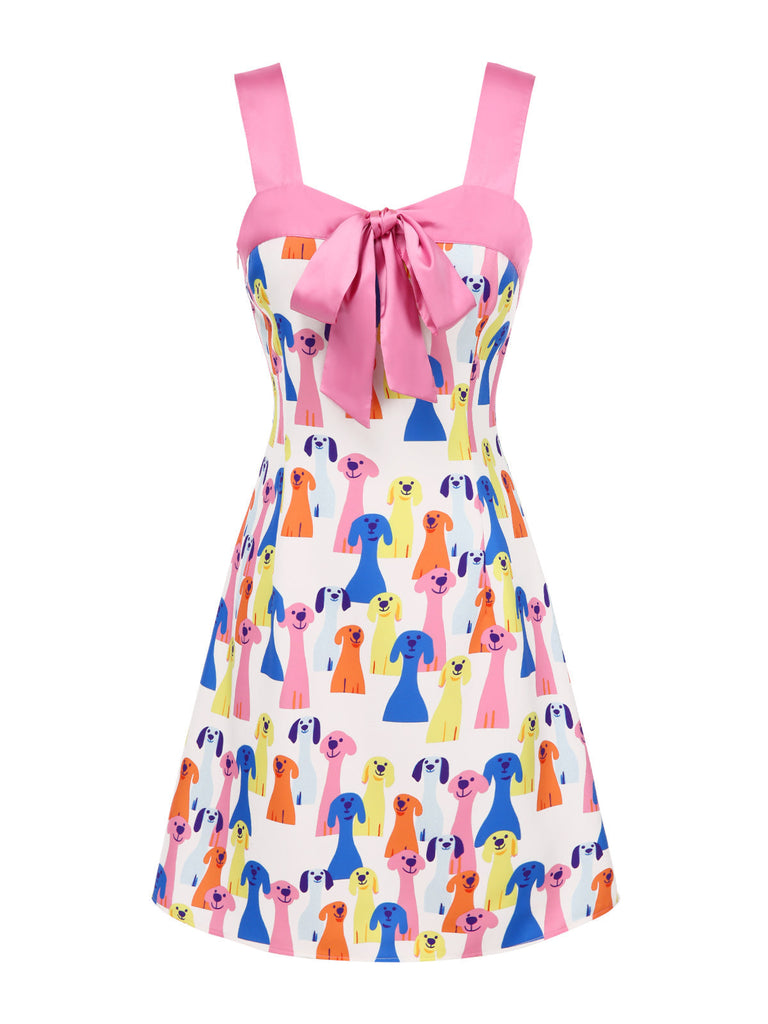 [Vorverkauf] Multicolor 1960er Bogen Breite Träger Welpe Kleid