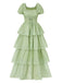 Grau Grün 1970er Stufen Blumen Maxi Kleid