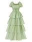 Grau Grün 1970er Stufen Blumen Maxi Kleid