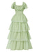 Grau Grün 1970er Stufen Blumen Maxi Kleid