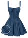 Dunkelblau 1950er Träger Schnürung Korsett Mini Kleid