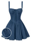 Dunkelblau 1950er Träger Schnürung Korsett Mini Kleid