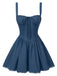 Dunkelblau 1950er Träger Schnürung Korsett Mini Kleid