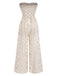 Beige 1970er Bandeau Bogen Blumen Bohemian Jumpsuit