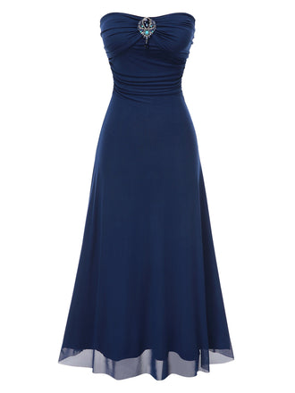 Blau 1930er Edelstein Netz Bandeau Kleid mit Schal