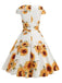 Weiß & Gelb 1950er Sonnenblume Swing Kleid
