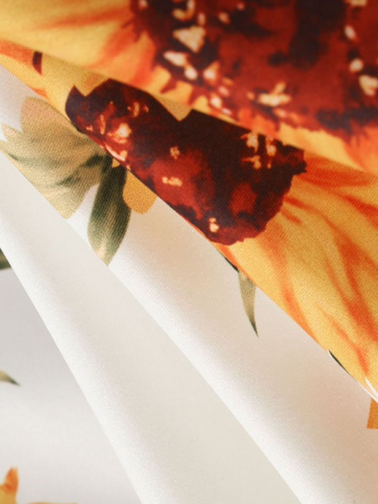 Weiß & Gelb 1950er Sonnenblume Swing Kleid