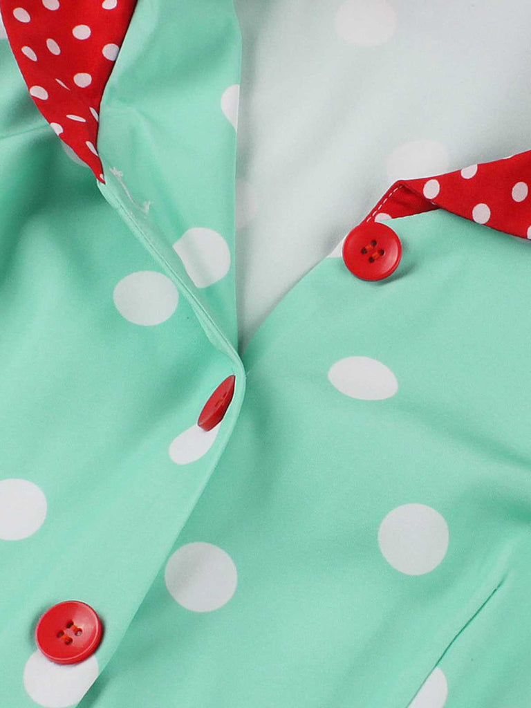 Türkis 1950er Patchwork Polka Dots Kleid