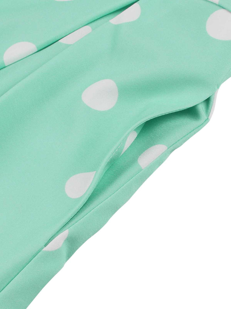 Türkis 1950er Patchwork Polka Dots Kleid
