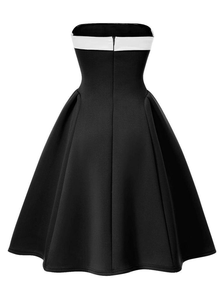 1950er Vintage Farbblock Bandeau Swing Kleid