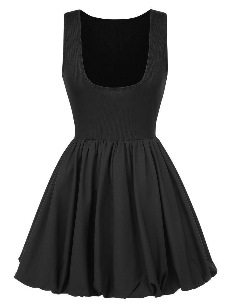Schwarz 1960er Solide Ärmelloses Bubble Kleid