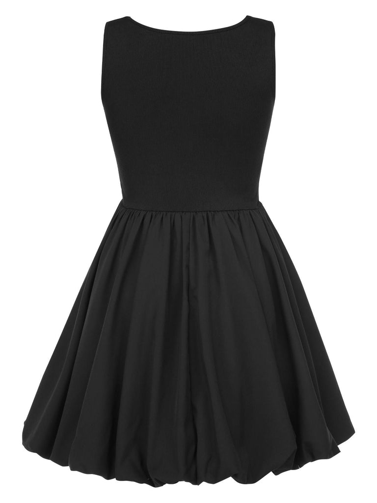 Schwarz 1960er Solide Ärmelloses Bubble Kleid