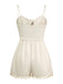 Beige 1950er Solide Spaghetti Träger Gesmokt Romper