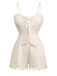 Beige 1950er Solide Spaghetti Träger Gesmokt Romper