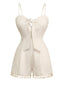 Beige 1950er Solide Spaghetti Träger Gesmokt Romper