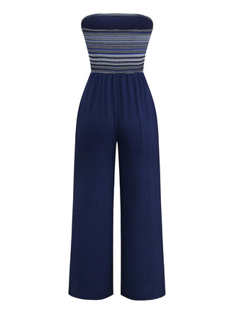 Tiefblau 1950er Streifen Bandeau Jumpsuit