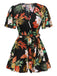 1970er V-Ausschnitt Boho Blumen Gürtel Romper