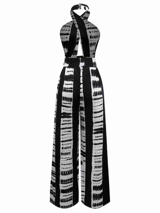 Schwarz 1930er Tinte Flecken Kreuzen Halter Jumpsuit