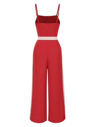 Rot 1970er Spaghetti Träger Gürtel Streifen Jumpsuit