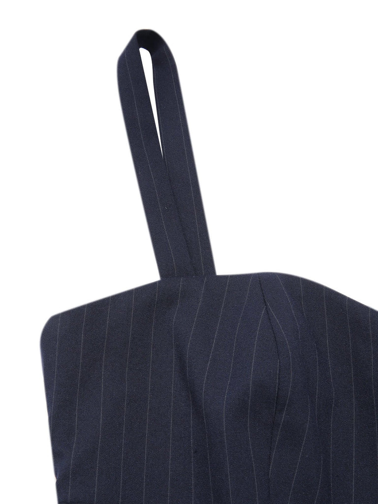 [Vorverkauf] Dunkelgrau 1930er Nadelstreifen Hohe Taille Träger Jumpsuit