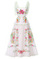 Weiß 1940er Blumen Drucken Zurückbinden Kleid