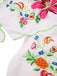 Weiß 1940er Blumen Drucken Zurückbinden Kleid