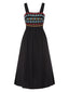 Schwarz 1940er Träger Bestickt Blumen Maxi Kleid