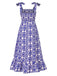 Blau 1970er Bohemien Träger Ärmellos Kleid