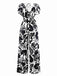 Schwarz 1940er Pflanzen Silhouette Fledermausärmel Jumpsuit