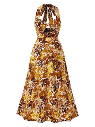 1930er Blätter-Silhouette Hohl Halter Kleid