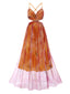 Multicolor 1970er Bohemien Zurück-Binden Blumen Netz Kleid