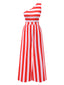 Rot 1950er Streifen Eine Schulter Jumpsuit
