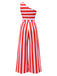 Rot 1950er Streifen Eine Schulter Jumpsuit