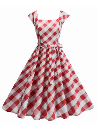 1950er Flügelärmel Argyle Plaid Swing Kleid