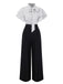 [Vorverkauf] Schwarz 1930er Polka Dots Krawattenhals Jumpsuit