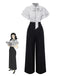 [Vorverkauf] Schwarz 1930er Polka Dots Krawattenhals Jumpsuit