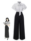 [Vorverkauf] Schwarz 1930er Polka Dots Krawattenhals Jumpsuit