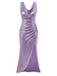 [Vorverkauf] Lavendel 1960er Wasserfallausschnitt Hoher-Schlitz Perlglanz Kleid