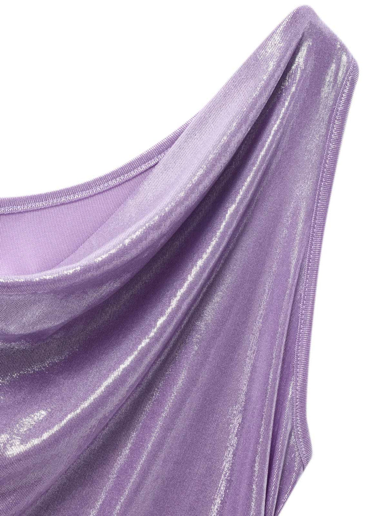[Vorverkauf] Lavendel 1960er Wasserfallausschnitt Hoher-Schlitz Perlglanz Kleid